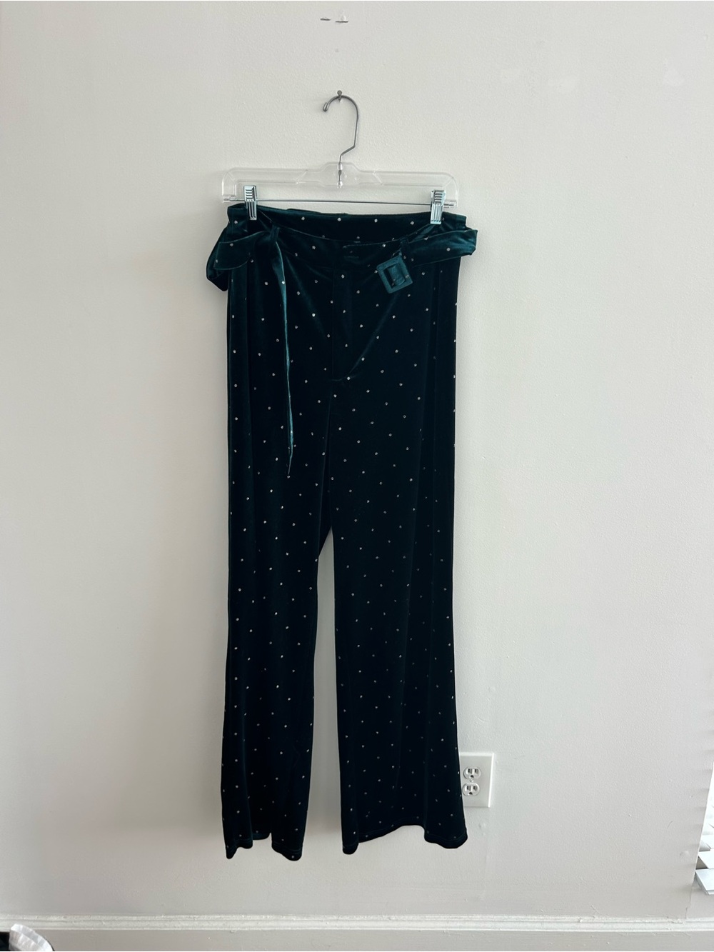 Velvet Wide-Leg Trousers with Stud Detailing
